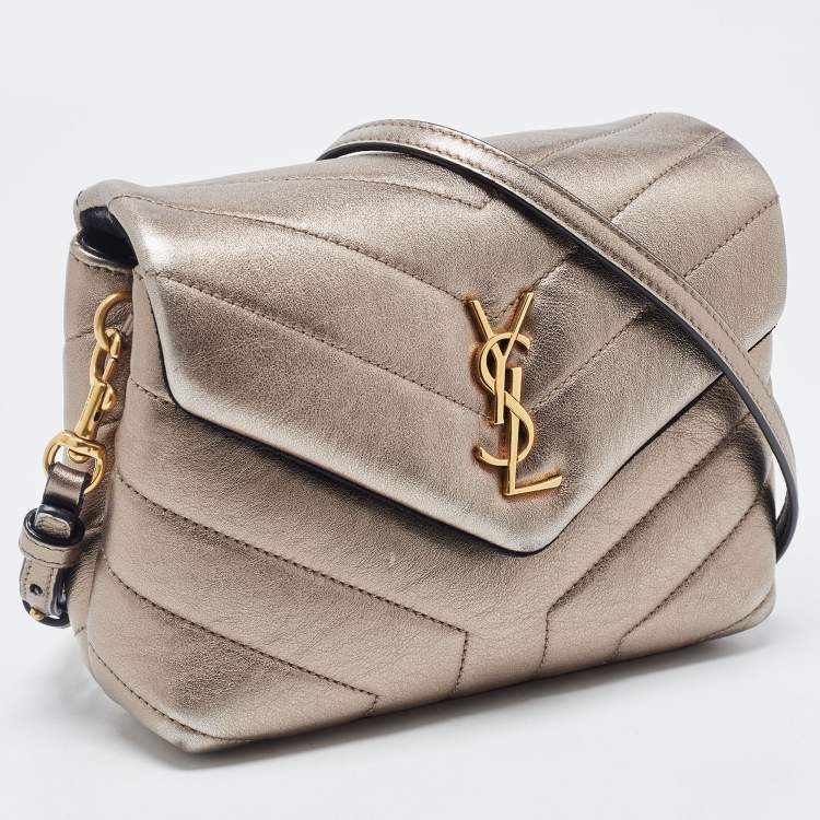 Pre Owned Saint Laurent Metallic Matelassé Leather Toy Loulou Crossbody Bag