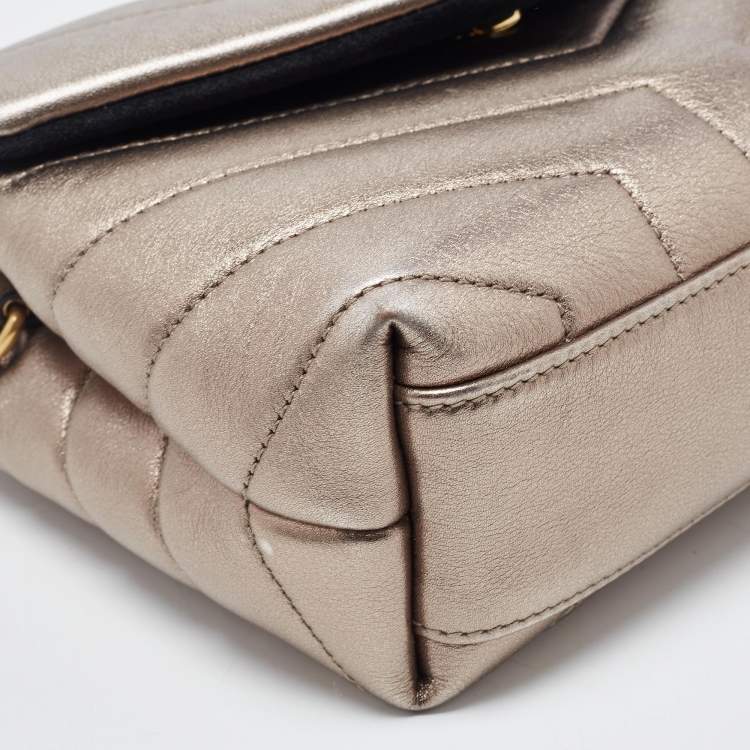 Pre Owned Saint Laurent Metallic Matelassé Leather Toy Loulou Crossbody Bag
