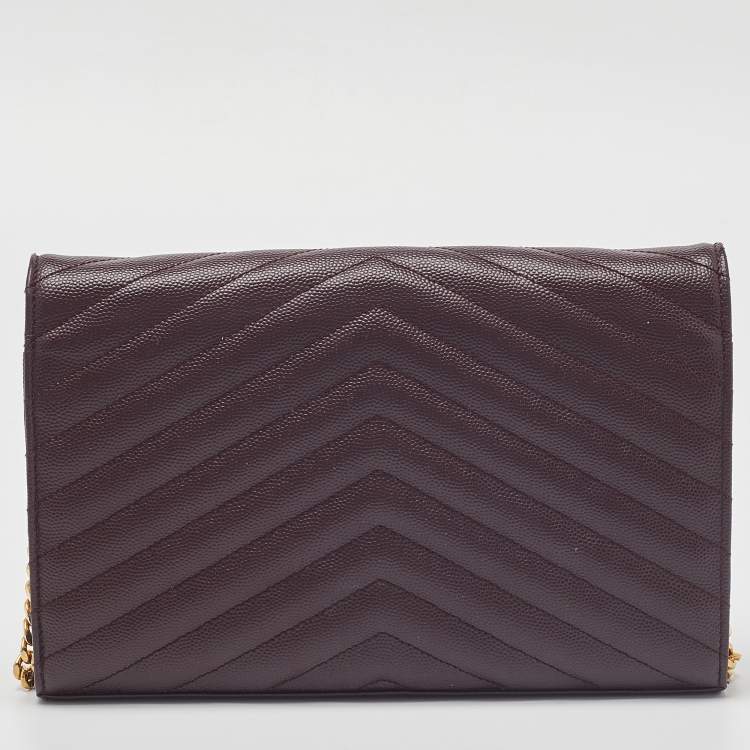 Pre Owned Saint Laurent Burgundy Matelassé Leather Monogram Envelope Wallet on Chain