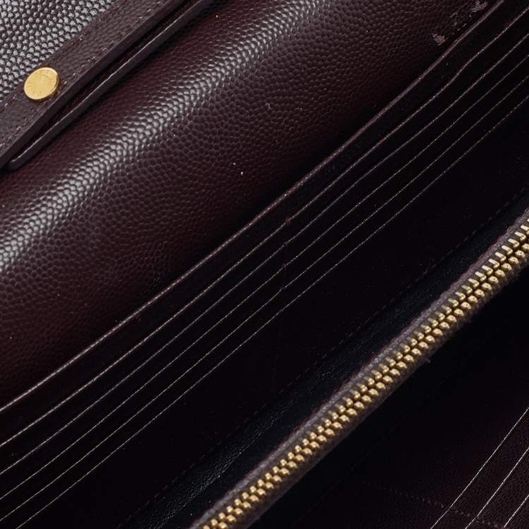 Pre Owned Saint Laurent Burgundy Matelassé Leather Monogram Envelope Wallet on Chain