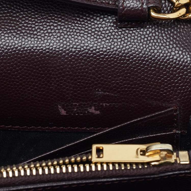 Pre Owned Saint Laurent Burgundy Matelassé Leather Monogram Envelope Wallet on Chain