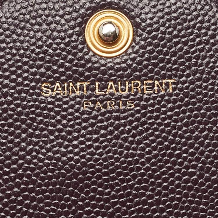 Pre Owned Saint Laurent Burgundy Matelassé Leather Monogram Envelope Wallet on Chain