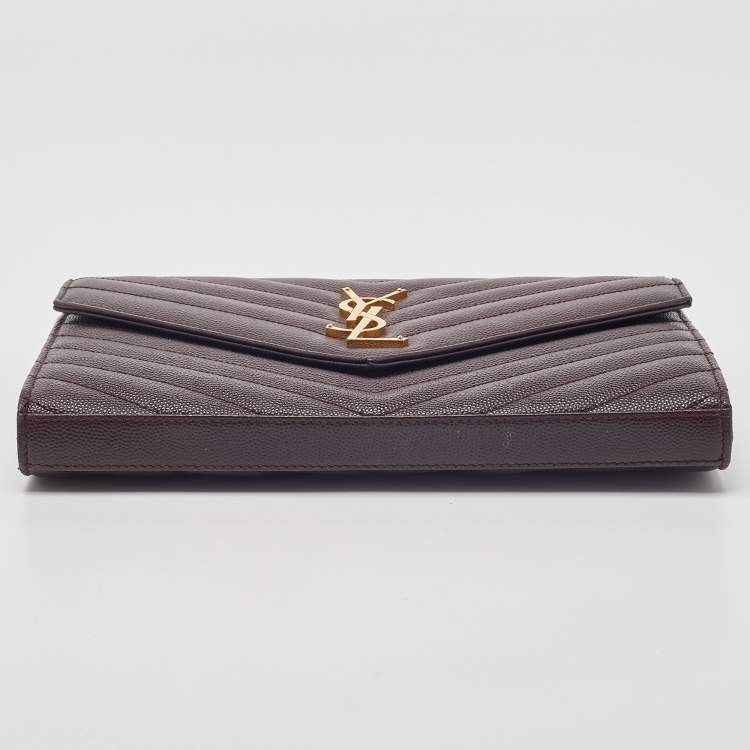 Pre Owned Saint Laurent Burgundy Matelassé Leather Monogram Envelope Wallet on Chain