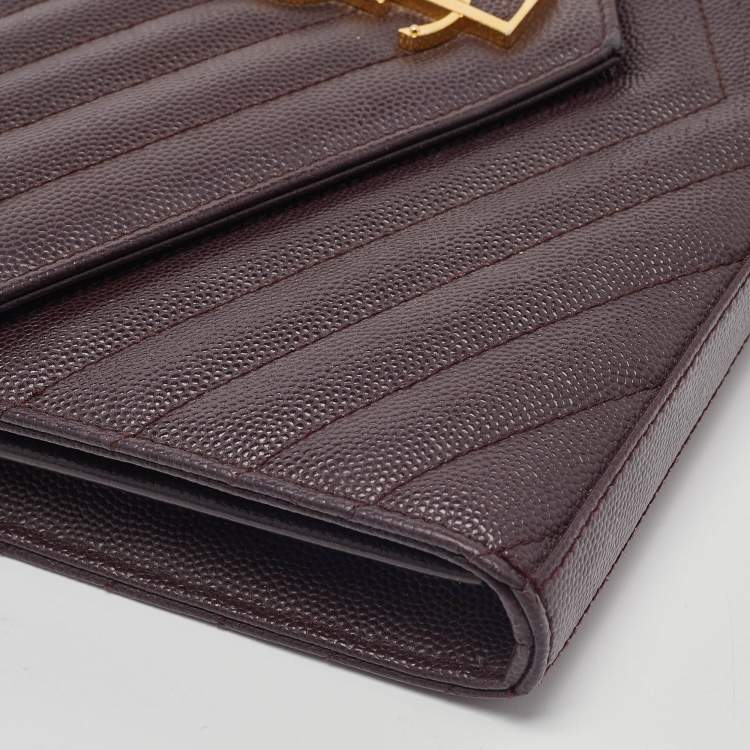 Pre Owned Saint Laurent Burgundy Matelassé Leather Monogram Envelope Wallet on Chain