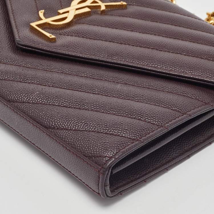 Pre Owned Saint Laurent Burgundy Matelassé Leather Monogram Envelope Wallet on Chain
