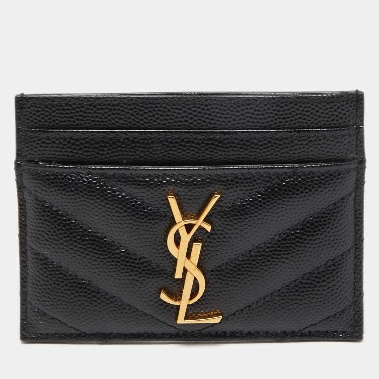 Pre Owned Saint Laurent Black Matelassé Leather Monogram Card Holder