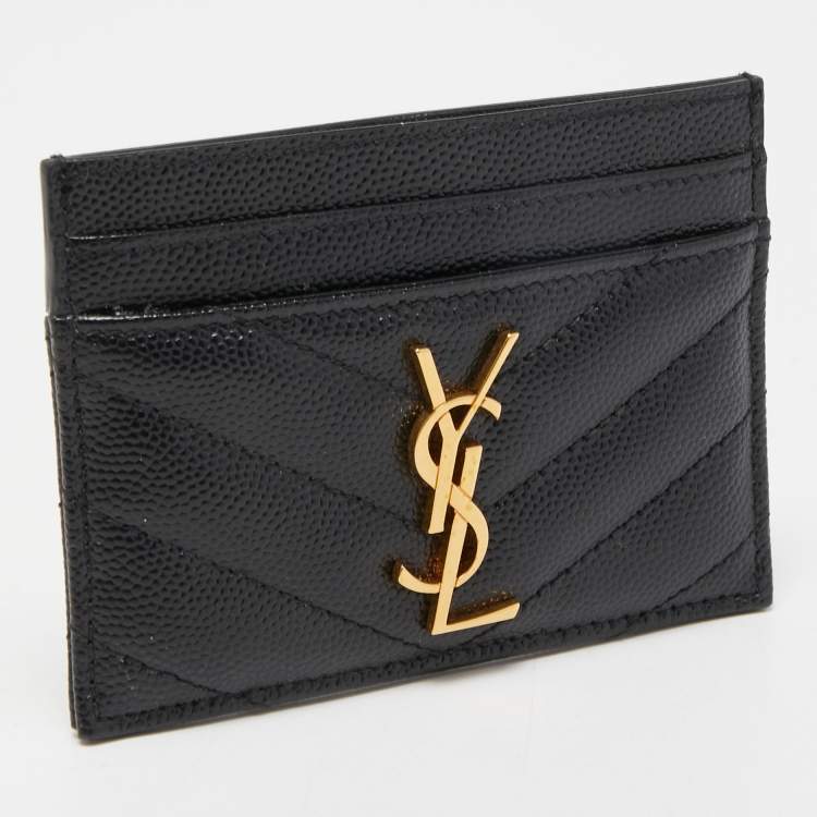 Pre Owned Saint Laurent Black Matelassé Leather Monogram Card Holder