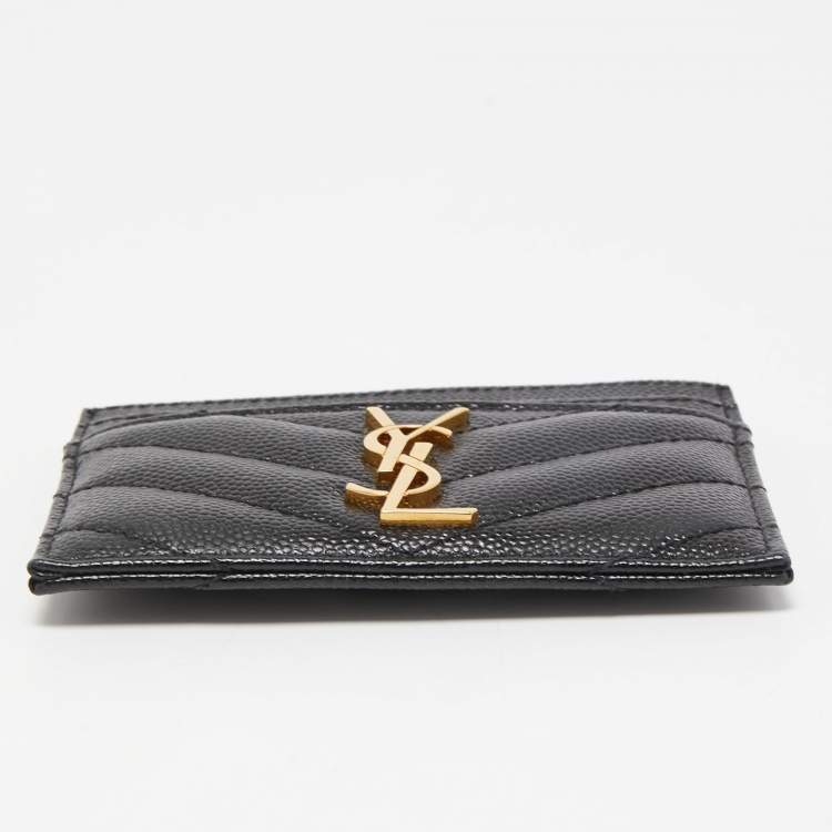 Pre Owned Saint Laurent Black Matelassé Leather Monogram Card Holder