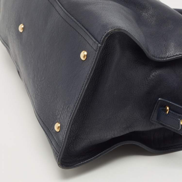 Pre Owned Saint Laurent Navy Blue Leather Large Cabas Chyc Tote