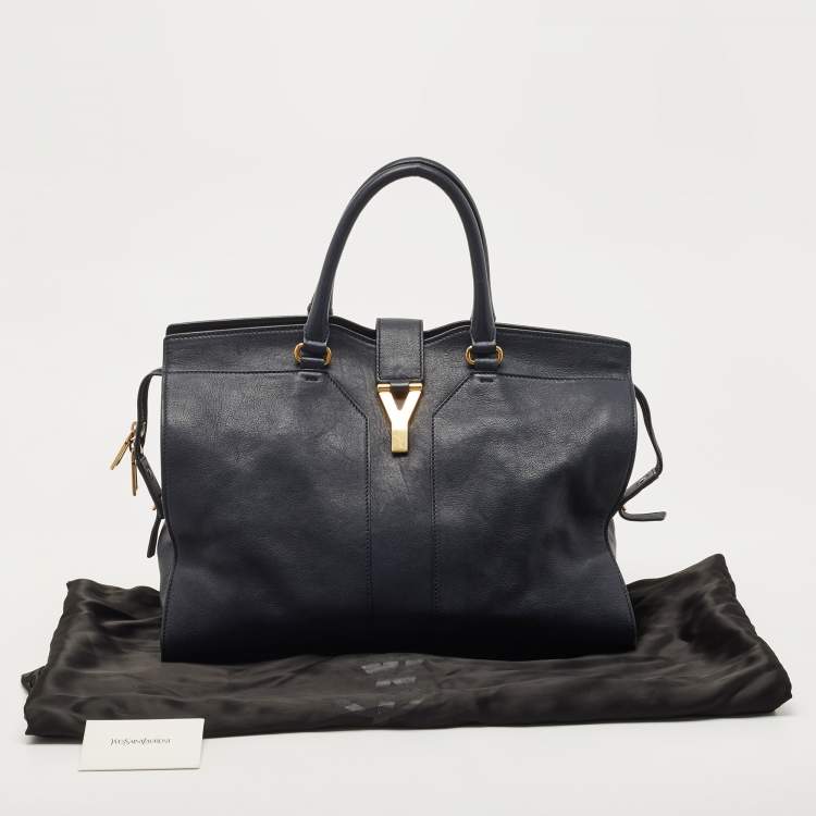 Pre Owned Saint Laurent Navy Blue Leather Large Cabas Chyc Tote