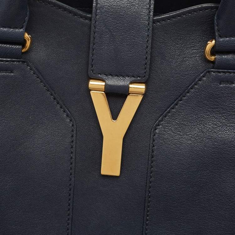 Pre Owned Saint Laurent Navy Blue Leather Large Cabas Chyc Tote