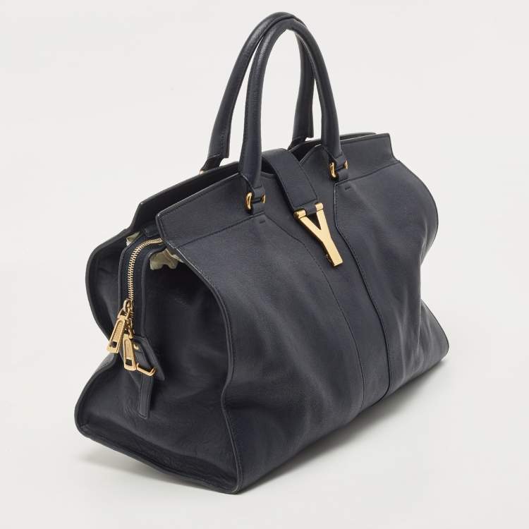 Pre Owned Saint Laurent Navy Blue Leather Large Cabas Chyc Tote