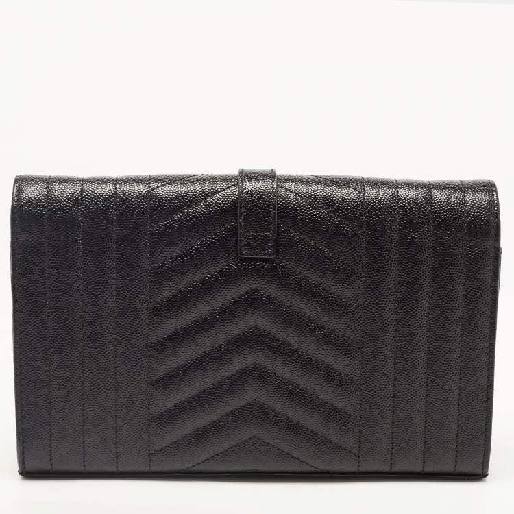 Pre Owned Saint Laurent Black Mix Matelassé Leather Monogram Envelope Wallet on Chain