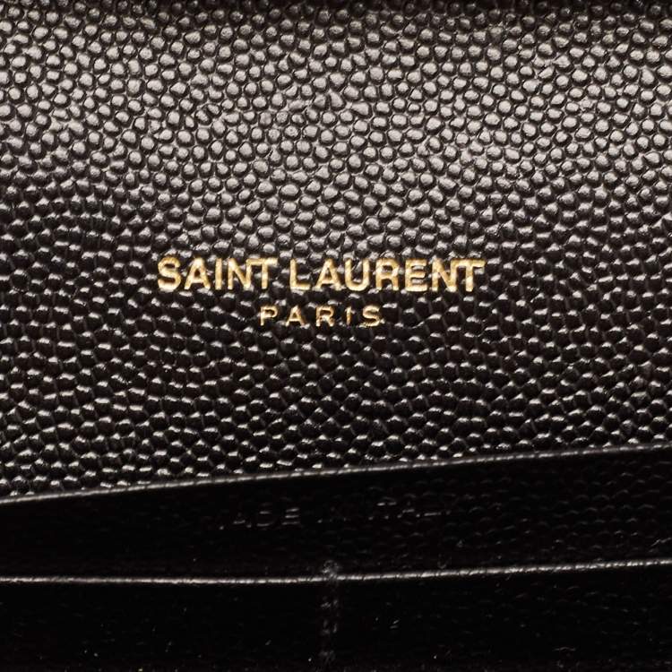 Pre Owned Saint Laurent Black Mix Matelassé Leather Monogram Envelope Wallet on Chain