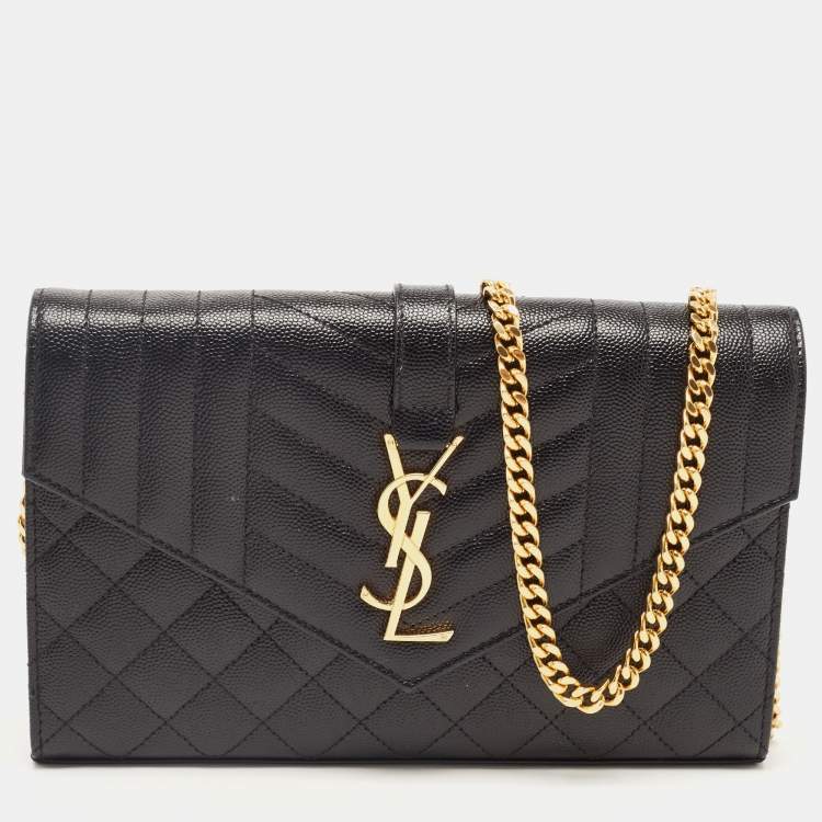 Saint Laurent Envelope Bag Small Black in Leather with Gold-tone - US