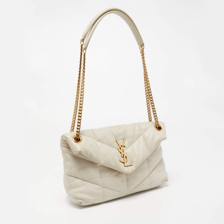 Pre Owned Saint Laurent White Leather Small Puffer Chain Shoulder Bag