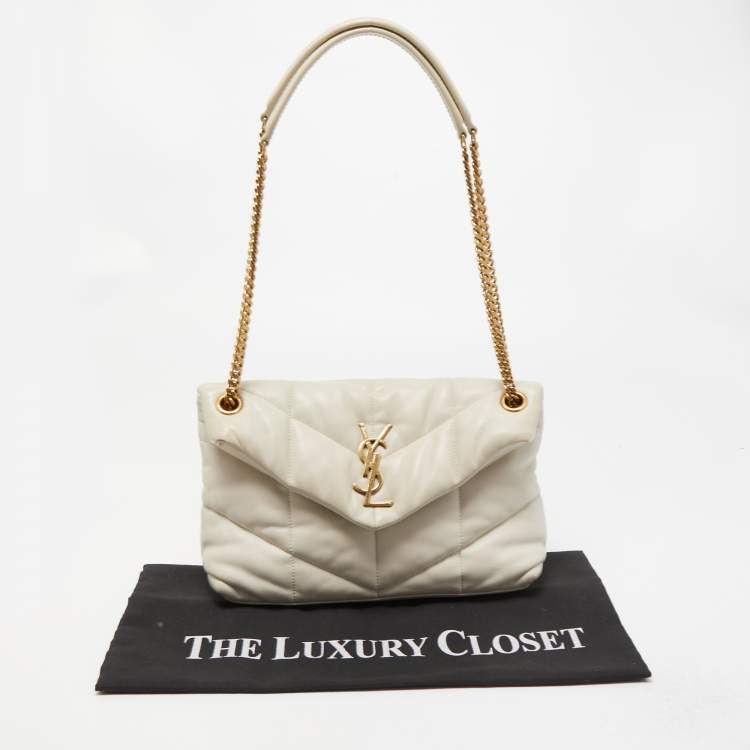 Pre Owned Saint Laurent White Leather Small Puffer Chain Shoulder Bag