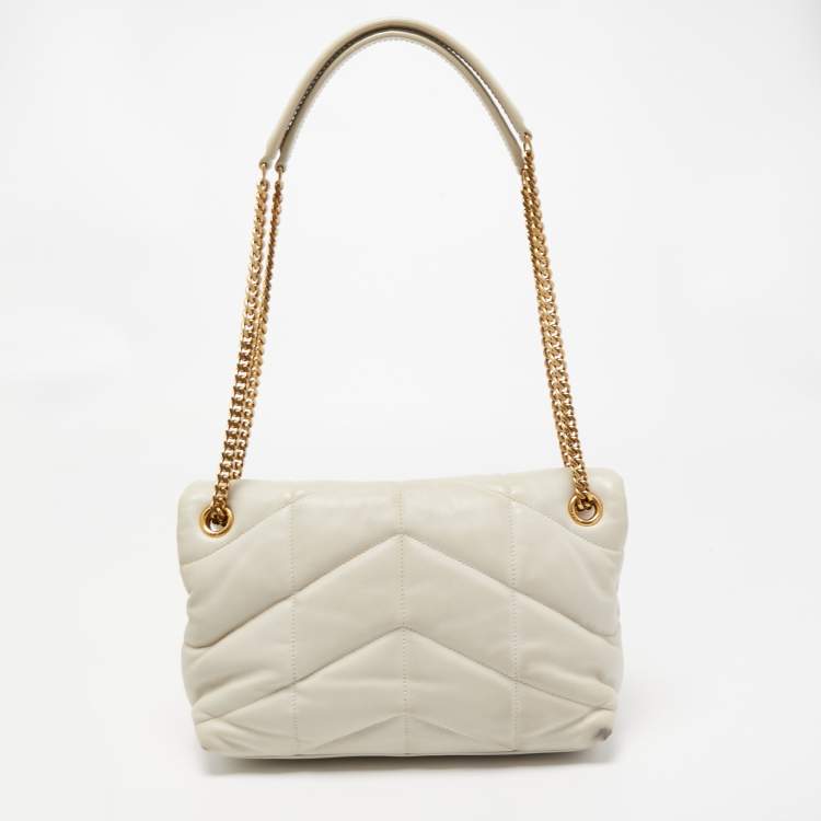 Pre Owned Saint Laurent White Leather Small Puffer Chain Shoulder Bag