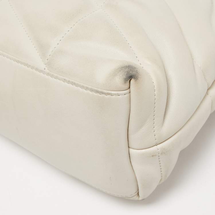 Pre Owned Saint Laurent White Leather Small Puffer Chain Shoulder Bag