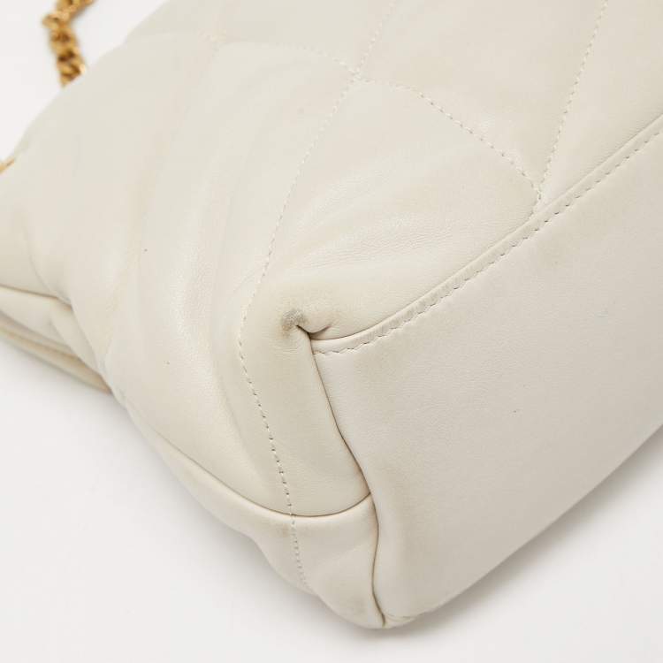 Pre Owned Saint Laurent White Leather Small Puffer Chain Shoulder Bag