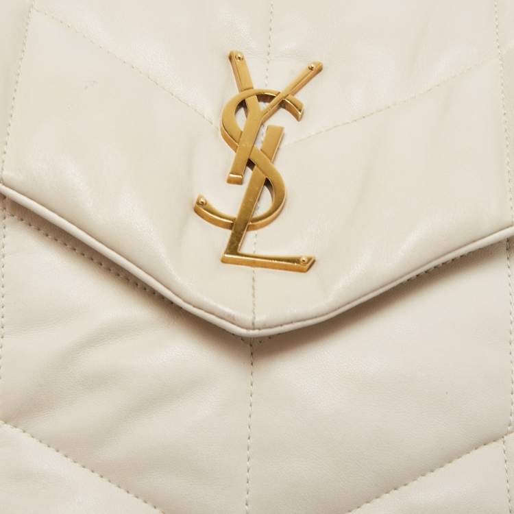 Pre Owned Saint Laurent White Leather Small Puffer Chain Shoulder Bag