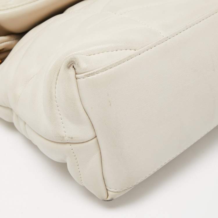 Pre Owned Saint Laurent White Leather Small Puffer Chain Shoulder Bag