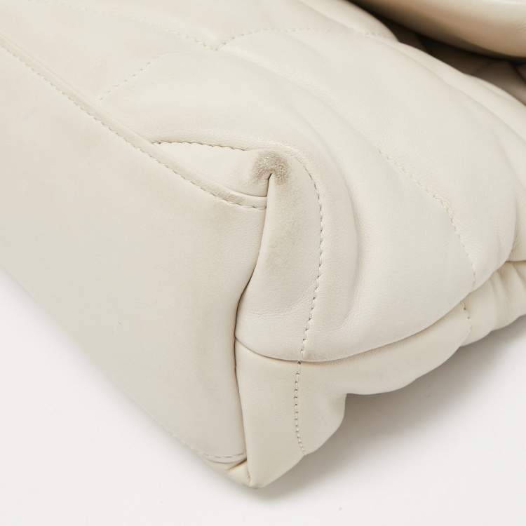 Pre Owned Saint Laurent White Leather Small Puffer Chain Shoulder Bag