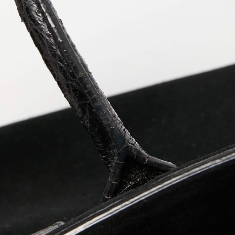 Pre Owned Saint Laurent Black Suede And Croc Embossed Leather Baby Classic Sac De Jour Tote