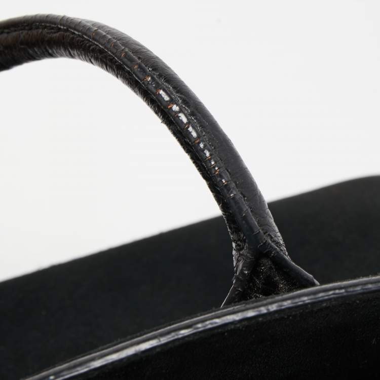 Pre Owned Saint Laurent Black Suede And Croc Embossed Leather Baby Classic Sac De Jour Tote