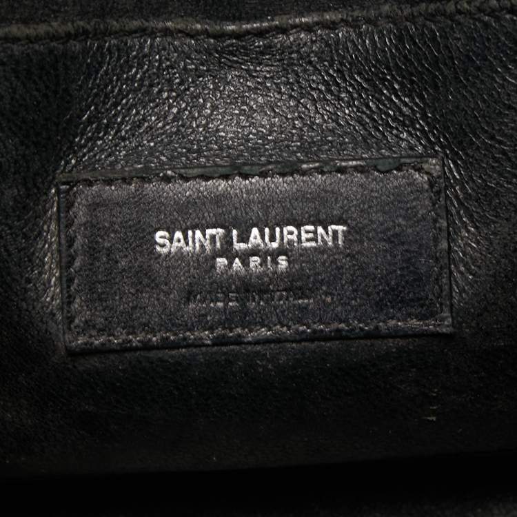 Pre Owned Saint Laurent Black Suede And Croc Embossed Leather Baby Classic Sac De Jour Tote