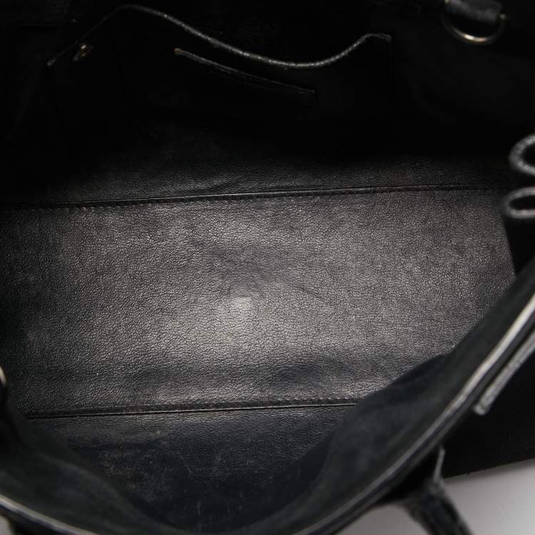 Pre Owned Saint Laurent Black Suede And Croc Embossed Leather Baby Classic Sac De Jour Tote