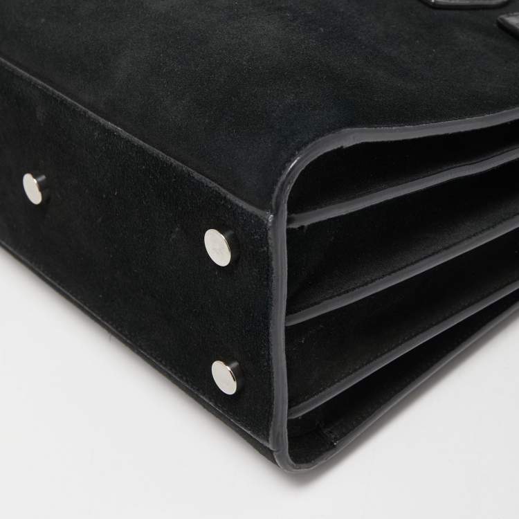 Pre Owned Saint Laurent Black Suede And Croc Embossed Leather Baby Classic Sac De Jour Tote