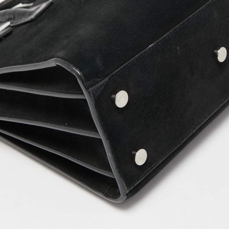 Pre Owned Saint Laurent Black Suede And Croc Embossed Leather Baby Classic Sac De Jour Tote