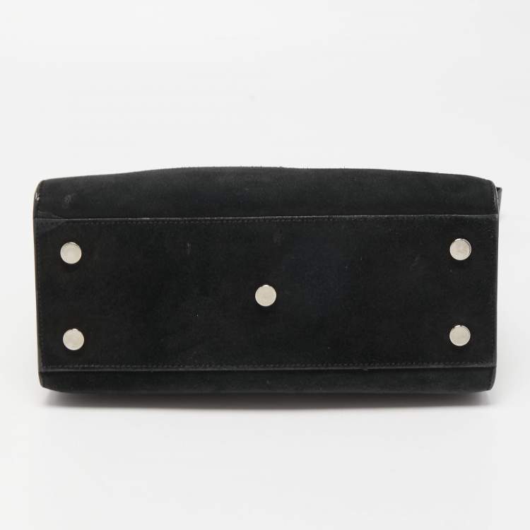 Pre Owned Saint Laurent Black Suede And Croc Embossed Leather Baby Classic Sac De Jour Tote