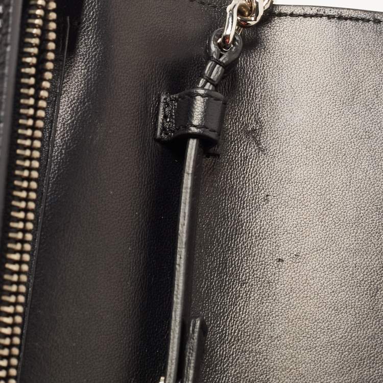 Pre Owned Saint Laurent Black Croc Embossed Leather Kate Clutch
