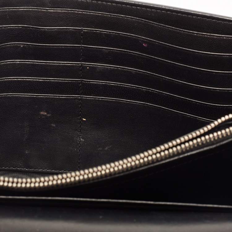 Pre Owned Saint Laurent Black Croc Embossed Leather Kate Clutch