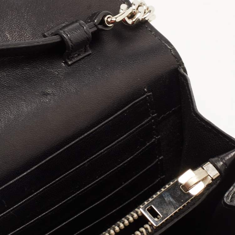 Pre Owned Saint Laurent Black Croc Embossed Leather Kate Clutch
