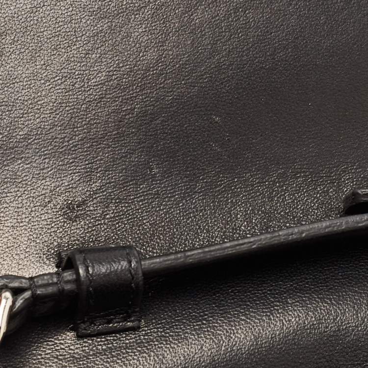 Pre Owned Saint Laurent Black Croc Embossed Leather Kate Clutch