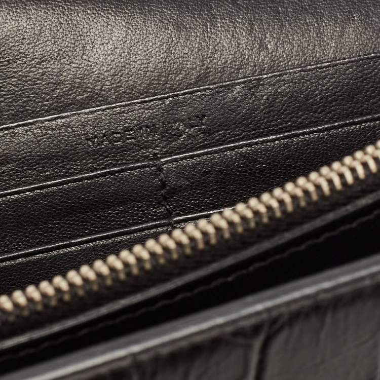 Pre Owned Saint Laurent Black Croc Embossed Leather Kate Clutch