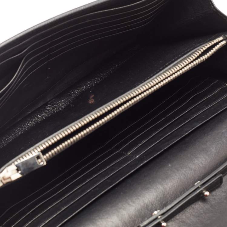Pre Owned Saint Laurent Black Croc Embossed Leather Kate Clutch