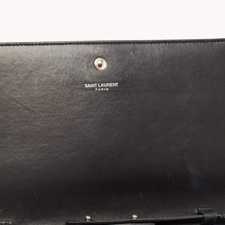 Pre Owned Saint Laurent Black Croc Embossed Leather Kate Clutch
