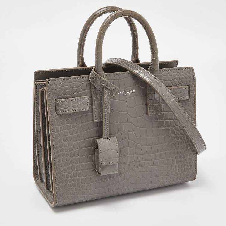 مملوكة مسبقًا Saint Laurent Grey Croc Embossed Leather Nano Classic Sac De Jour Tote