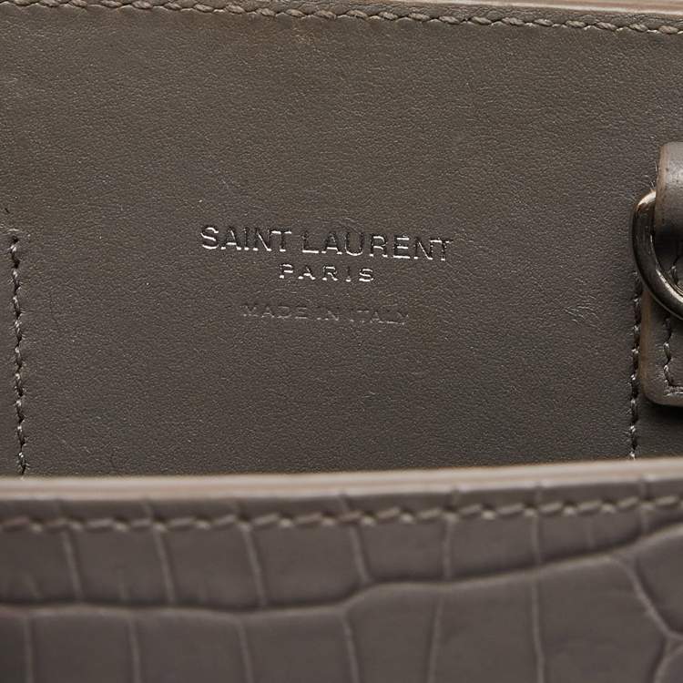 مملوكة مسبقًا Saint Laurent Grey Croc Embossed Leather Nano Classic Sac De Jour Tote