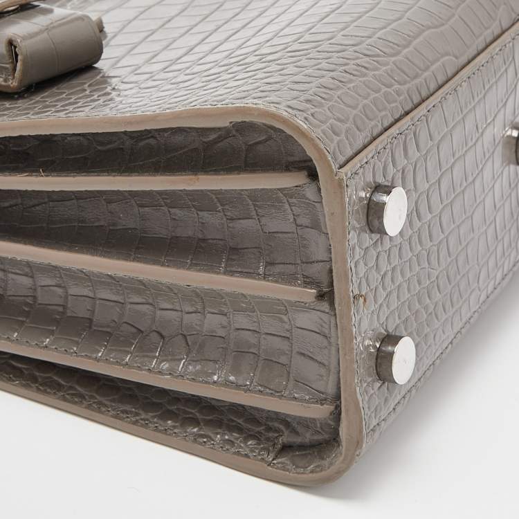 مملوكة مسبقًا Saint Laurent Grey Croc Embossed Leather Nano Classic Sac De Jour Tote