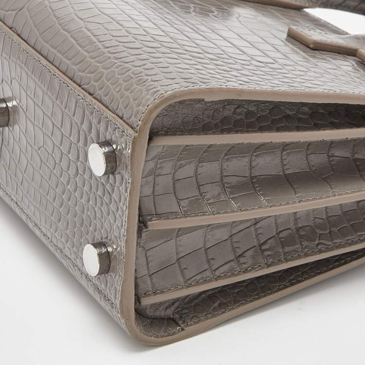 مملوكة مسبقًا Saint Laurent Grey Croc Embossed Leather Nano Classic Sac De Jour Tote