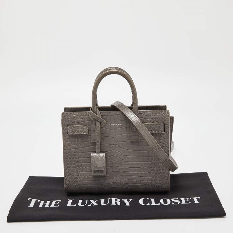 مملوكة مسبقًا Saint Laurent Grey Croc Embossed Leather Nano Classic Sac De Jour Tote