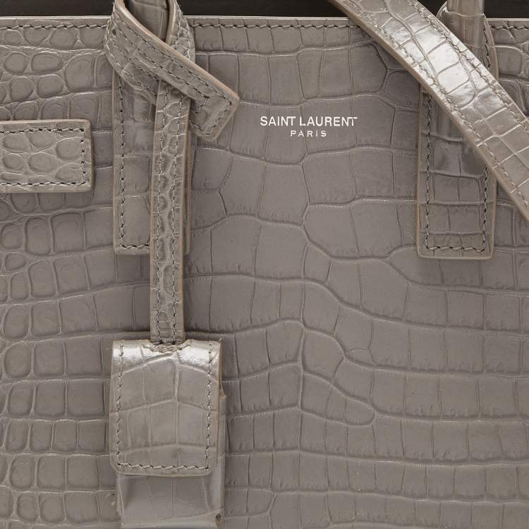 مملوكة مسبقًا Saint Laurent Grey Croc Embossed Leather Nano Classic Sac De Jour Tote