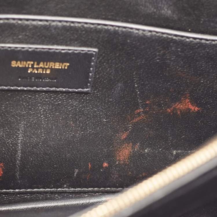 مملوكة مسبقًا Saint Laurent Black Quilted Satin Monogram Shoulder Bag