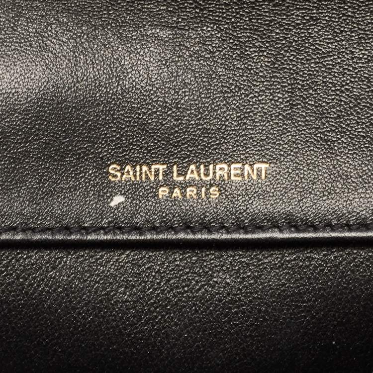 مملوكة مسبقًا Saint Laurent Black Quilted Satin Monogram Shoulder Bag