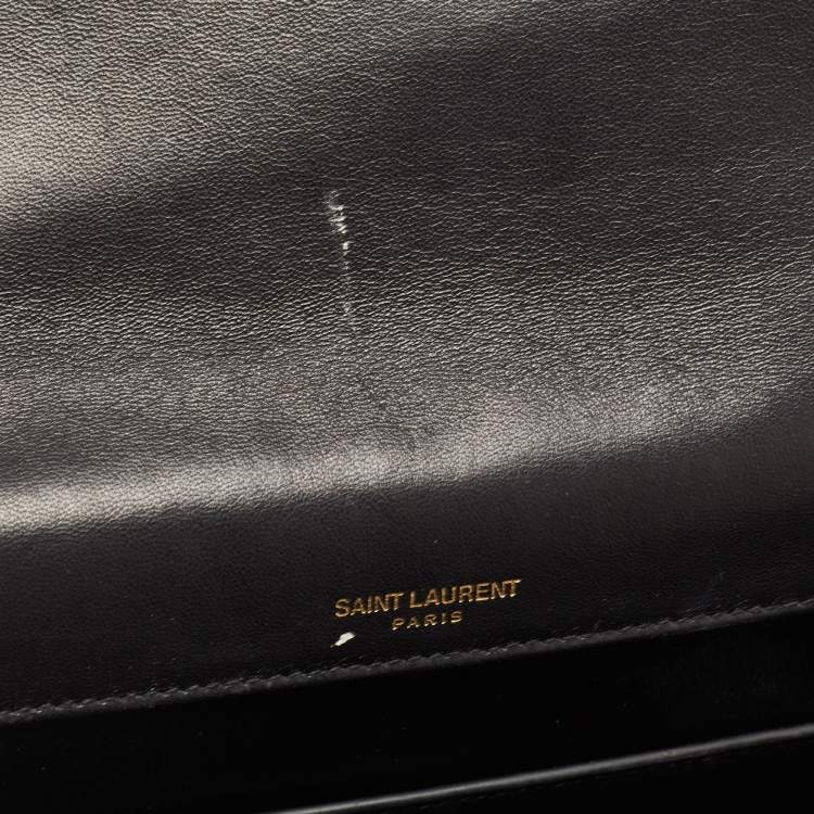 مملوكة مسبقًا Saint Laurent Black Quilted Satin Monogram Shoulder Bag